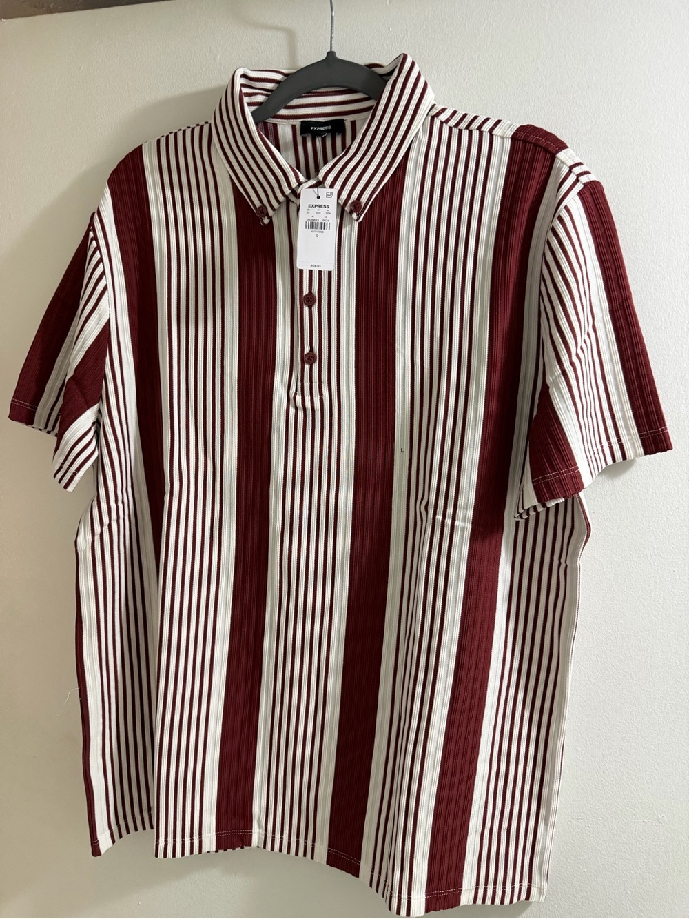 Express Burgundy and White Vertical Stripe Polo